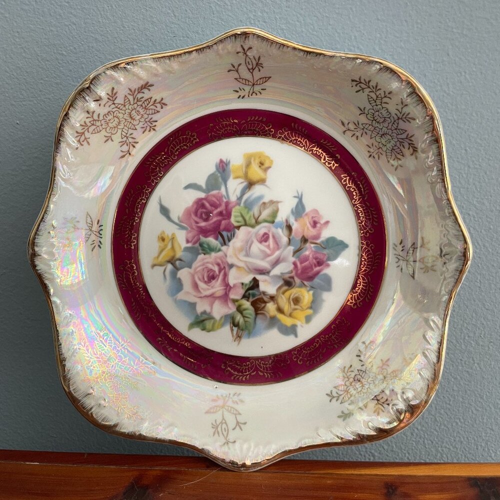 Vintage Empress by Haruta Bowl Hand Painted Lusterware Iridescent Roses Floral